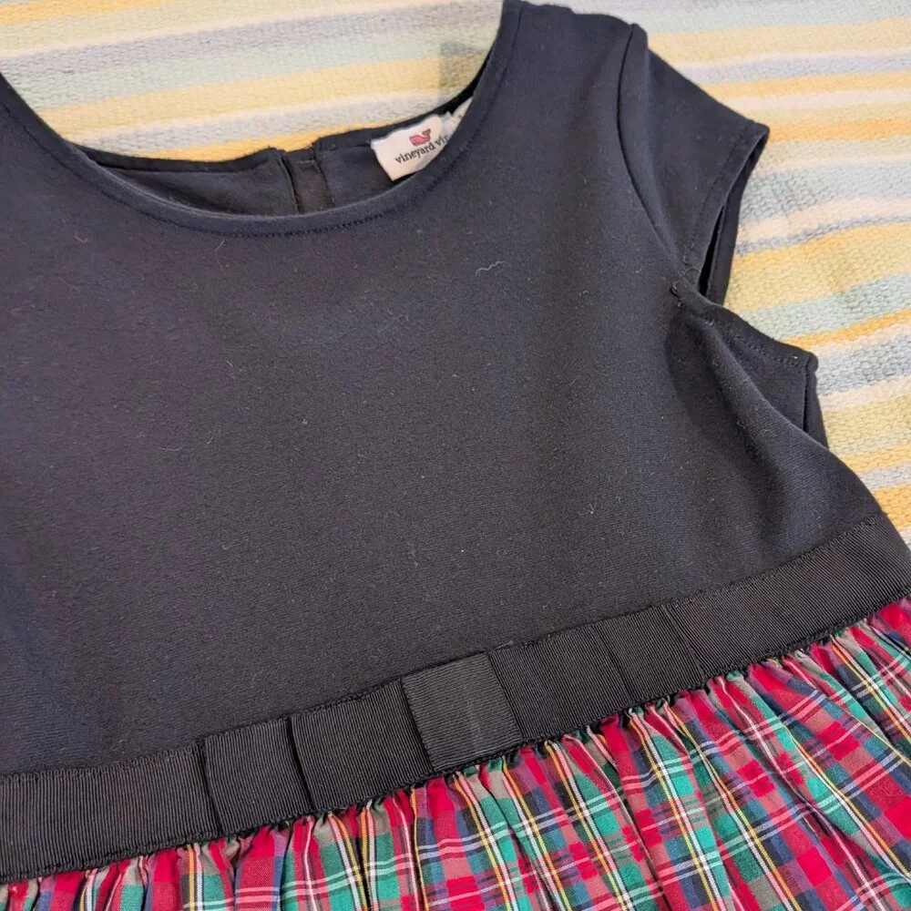 ⭐ Girls Vineyard Vines Christmas Holiday black & plaid tartan dress size XS 5-6